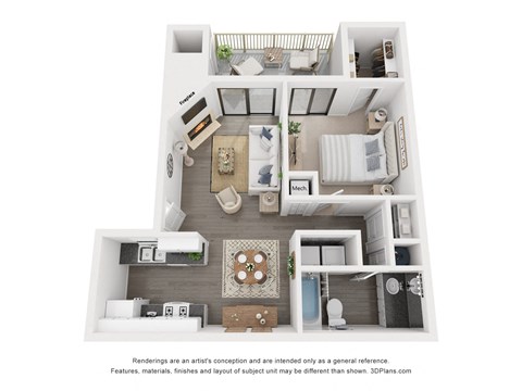 a 1 bedroom floorplan is shown in this illustration